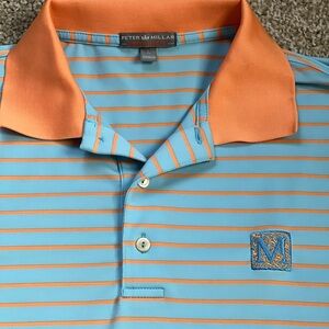 Peter Millar Summer Comfort Polo Men's Large Baby Blue/Orange Striped Shirt